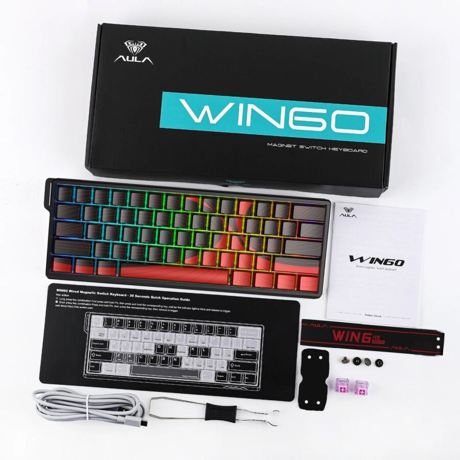 Aula Win60 He Max Manyetik Klavye Rapid Trigger Wing Chun Switch 8000Hz RGB TKL Hot Swap Oyuncu Klavyesi Kırmızı - 8