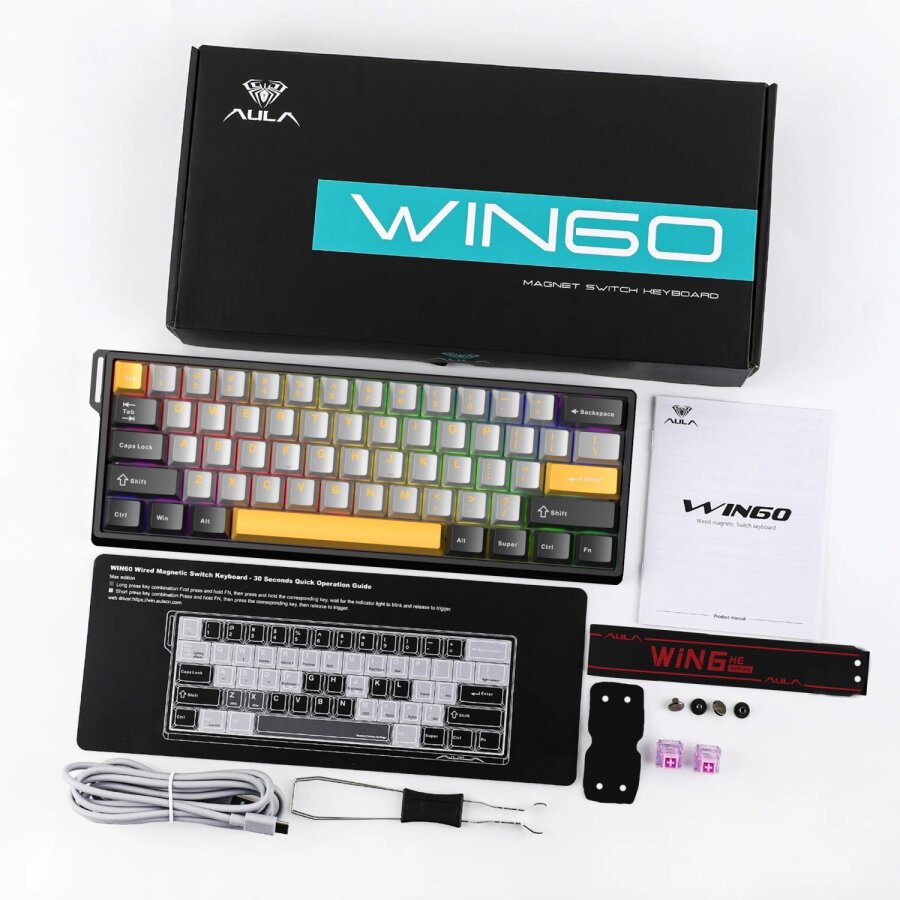 Aula Win60 He Max Manyetik Klavye Rapid Trigger Wing Chun Switch 8000Hz RGB TKL Hot Swap Oyuncu Klavyesi Sarı - 8
