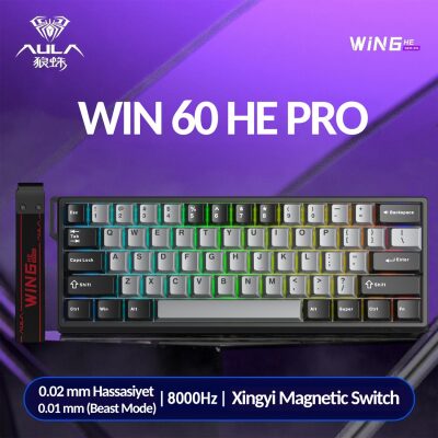 Aula Win60 He Pro Manyetik Klavye Rapid Trigger Xingyi Switch 8000Hz RGB TKL Hot Swap Oyuncu Klavyesi Gri - 2