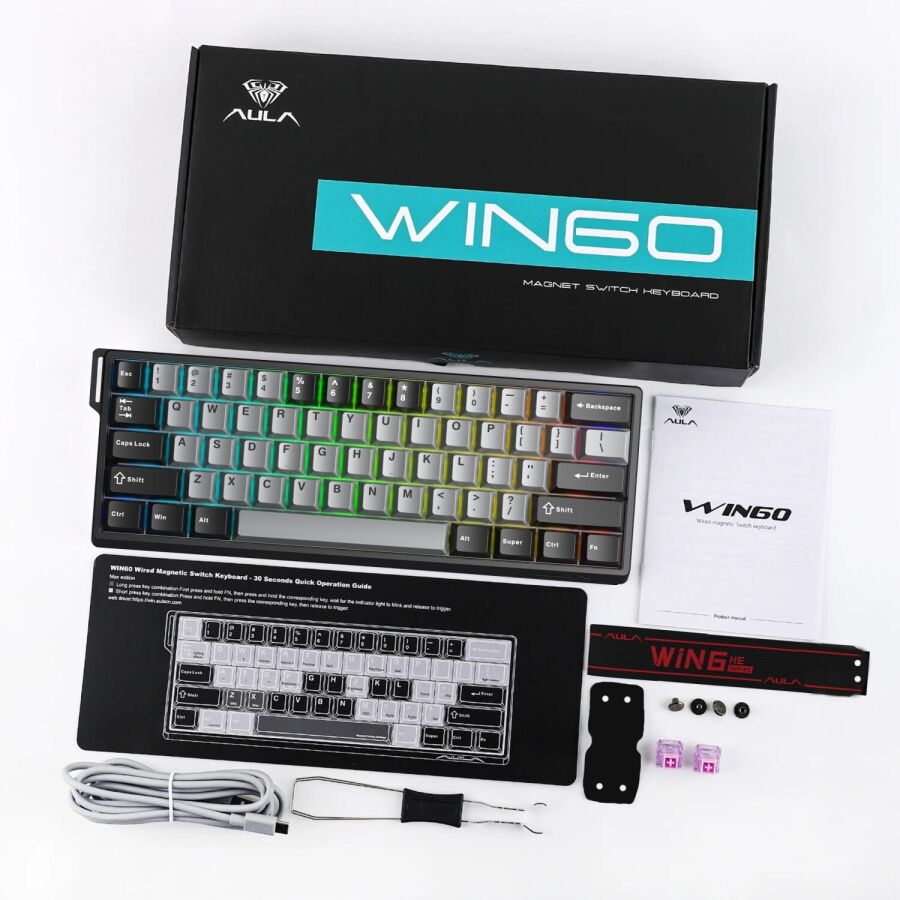 Aula Win60 He Pro Manyetik Klavye Rapid Trigger Xingyi Switch 8000Hz RGB TKL Hot Swap Oyuncu Klavyesi Gri - 8