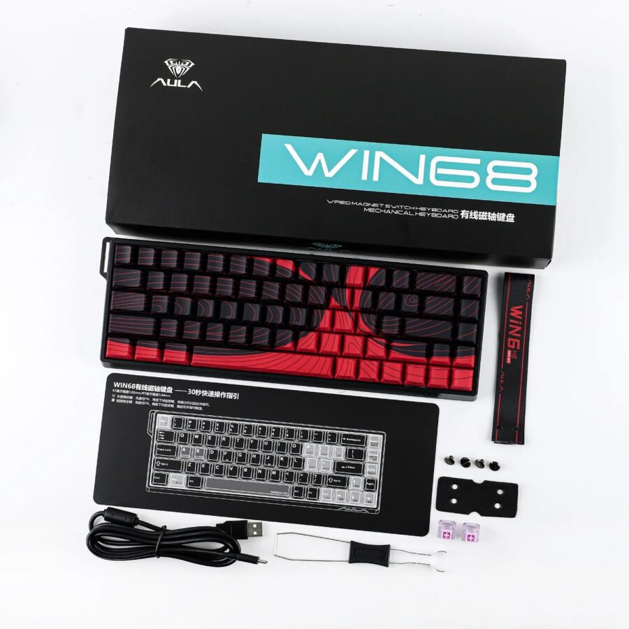 Aula Win68 He Max Manyetik Klavye Rapid Trigger Wing Chun Switch 8000Hz RGB TKL Hot Swap Oyuncu Klavyesi Kırmızı - 8
