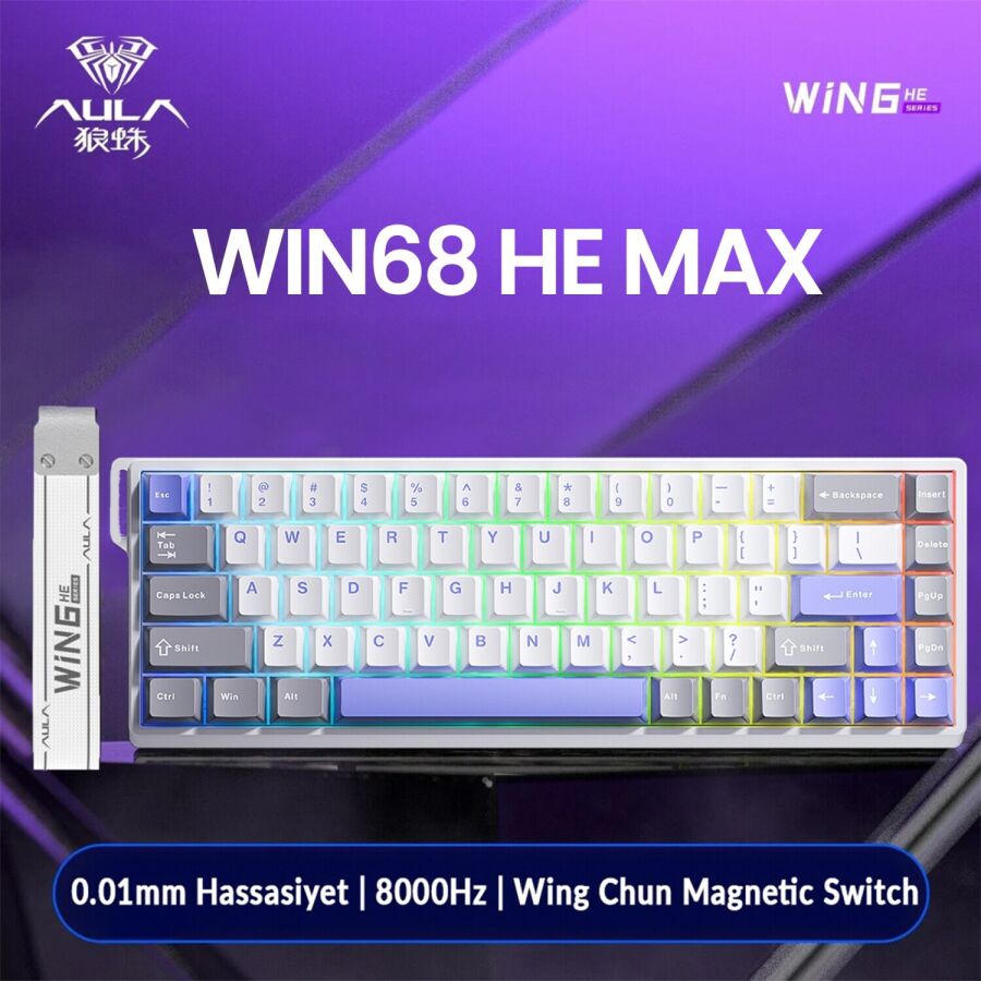 Aula Win68 He Max Manyetik Klavye Rapid Trigger Wing Chun Switch 8000Hz RGB TKL Hot Swap Oyuncu Klavyesi Mavi - 2