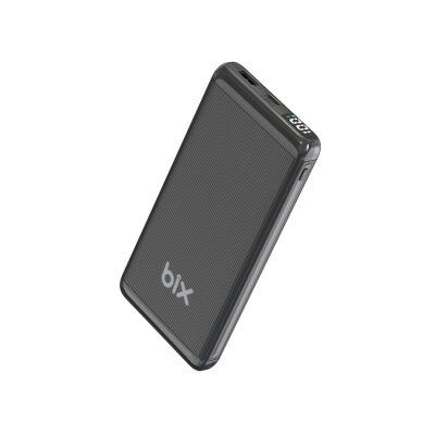 Bix 10000mAh 20W PD Type-C ve USB-A SCP 22.5W QC 3.0 18W Çift Çıkışlı Led Ekranlı PowerBank Siyah 