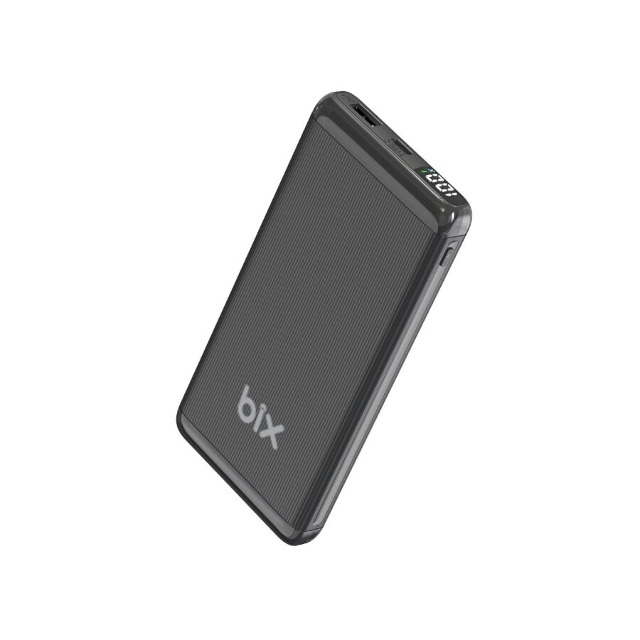 Bix 10000mAh 20W PD Type-C ve USB-A SCP 22.5W QC 3.0 18W Çift Çıkışlı Led Ekranlı PowerBank Siyah - 1