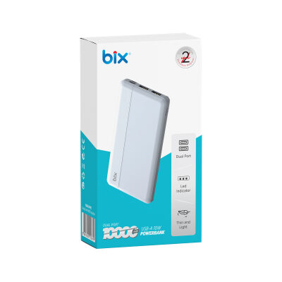 Bix 10000mAh Çift USB Çıkışlı ve LED Bildirimli Portatif Powerbank Beyaz - 4