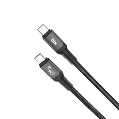 Bix 100W Hi-Speed 20Gbps 4K 60Hz Örgülü Metalik Başlıklı Type-C Şarj Data ve Görüntü Kablosu Koyu Gri 1 Metre - 2