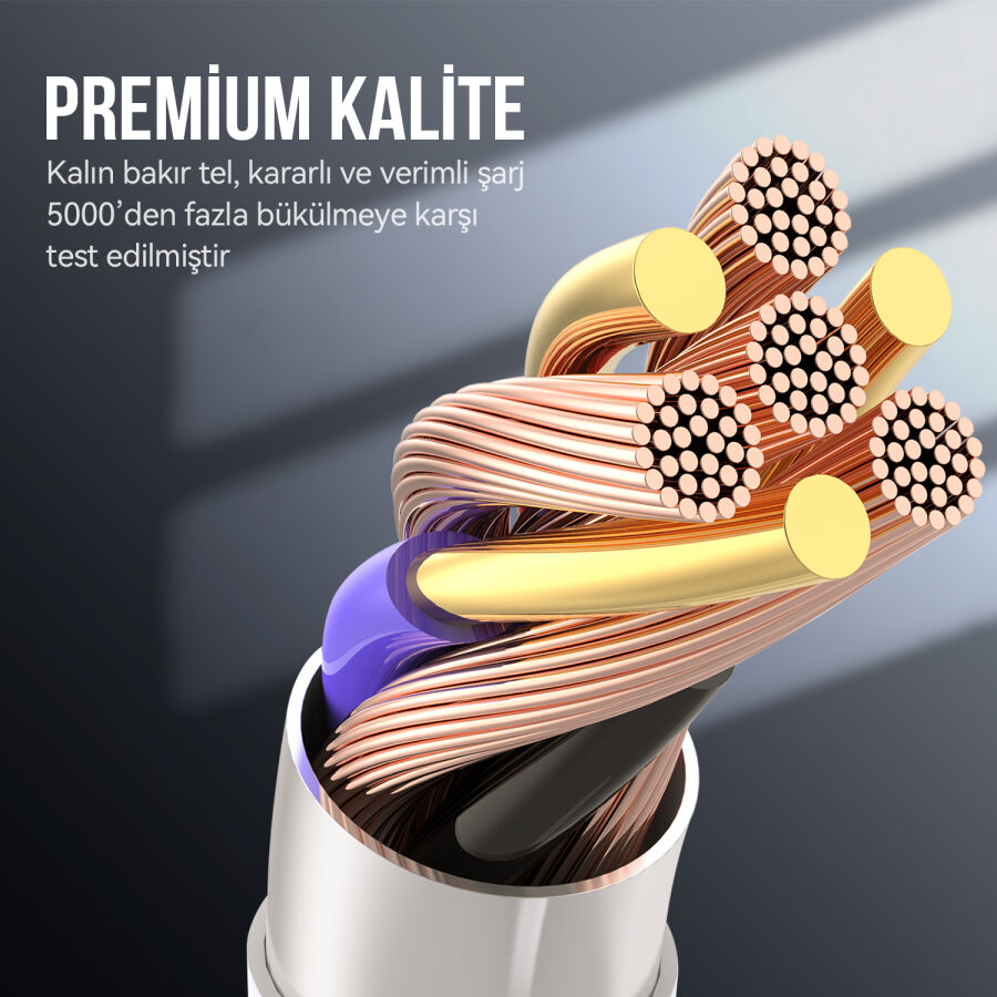 Bix 100W Hi-Speed 20Gbps 4K 60Hz Örgülü Metalik Başlıklı Type-C Şarj Data ve Görüntü Kablosu Koyu Gri 1 Metre - 5