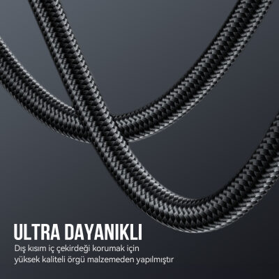 Bix 100W Hi-Speed 20Gbps 4K 60Hz Örgülü Metalik Başlıklı Type-C Şarj Data ve Görüntü Kablosu Koyu Gri 1 Metre - 6