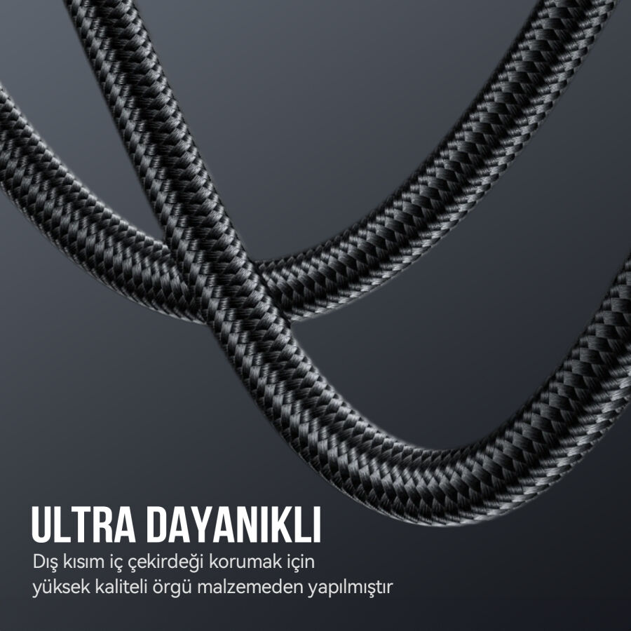 Bix 100W Hi-Speed 20Gbps 4K 60Hz Örgülü Metalik Başlıklı Type-C Şarj Data ve Görüntü Kablosu Koyu Gri 1 Metre - 6