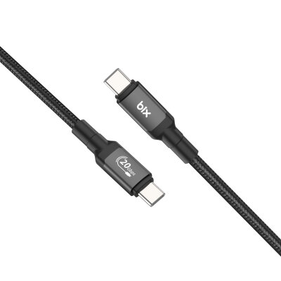 Bix 100W Hi-Speed 20Gbps 4K 60Hz Örgülü Metalik Başlıklı Type-C Şarj Data ve Görüntü Kablosu Koyu Gri 1 Metre