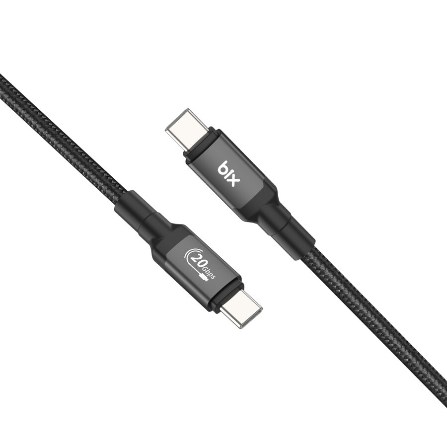 Bix 100W Hi-Speed 20Gbps 4K 60Hz Örgülü Metalik Başlıklı Type-C Şarj Data ve Görüntü Kablosu Koyu Gri 1 Metre - 1