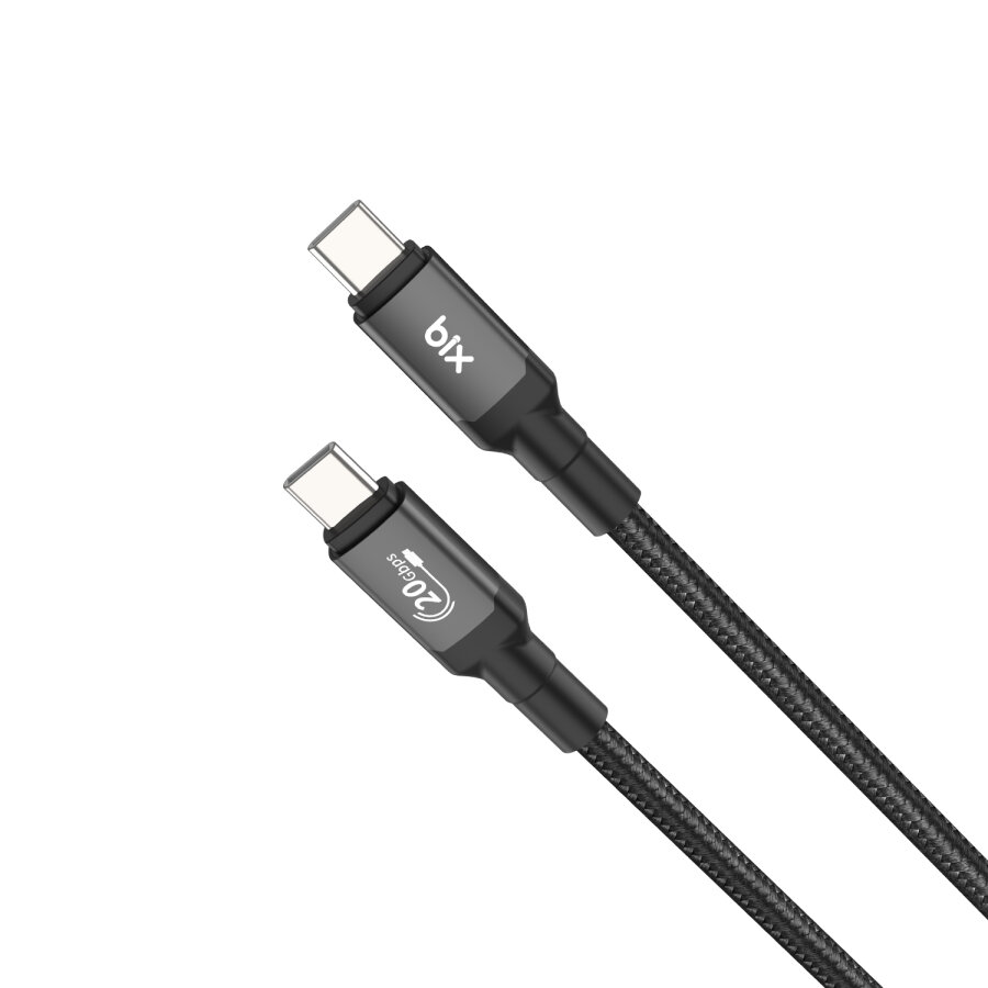 Bix 100W Hi-Speed 20Gbps 4K 60Hz Örgülü Metalik Başlıklı Type-C Şarj Data ve Görüntü Kablosu Koyu Gri 1 Metre - 2