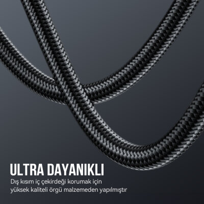 Bix 100W Hi-Speed 20Gbps 4K 60Hz Örgülü Metalik Başlıklı Type-C Şarj Data ve Görüntü Kablosu Koyu Gri 1 Metre - 6
