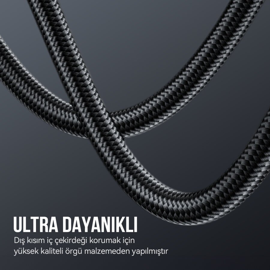 Bix 100W Hi-Speed 20Gbps 4K 60Hz Örgülü Metalik Başlıklı Type-C Şarj Data ve Görüntü Kablosu Koyu Gri 1 Metre - 6