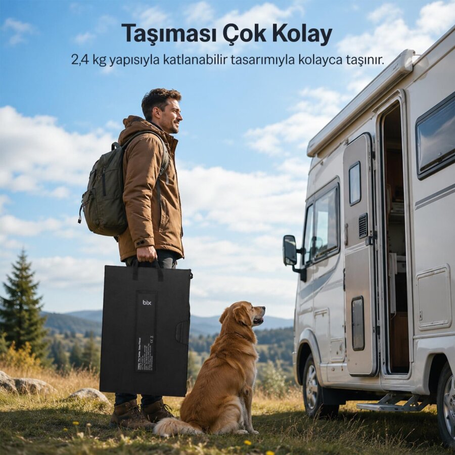 Bix 100W Katlanabilir Taşınabilir Güneş Paneli USB-A Type-C DC Çıkışlı Power Station Uyumlu Konnektör Kit Dahil Outdoor Kamp Karavan Solar Şarj Paneli - 2