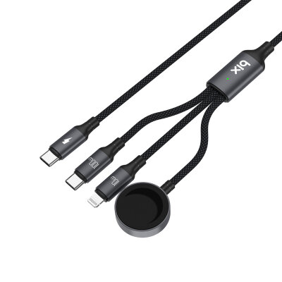 Bix 100W Type-C Lightning ve Apple Watch için 3’ü 1 Arada Çoklu Şarj ve Data Kablosu Koyu Gri 1.2 Metre - 2