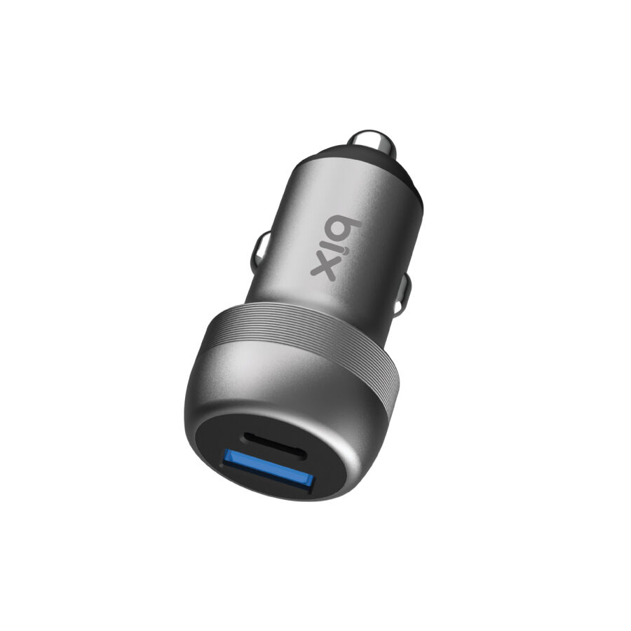 Bix 100W Type-C PD 65W ve USB-A QC 35W PPS Destekli Çift Çıkışlı Mini Araç içi Hızlı Şarj Cihazı Gri - 2