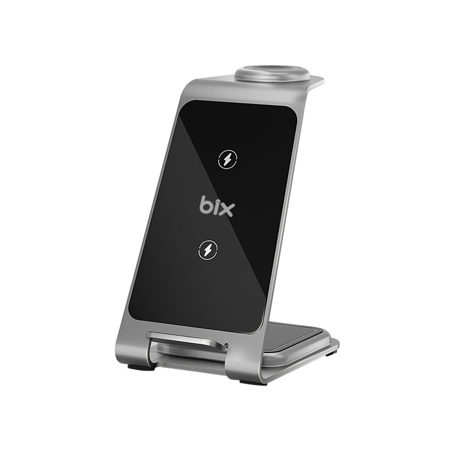Bix 15W 3’ü 1 Arada iPhone Apple Watch AirPods Uyumlu Ultra İnce Manyetik Kablosuz Şarj İstasyonu - 1