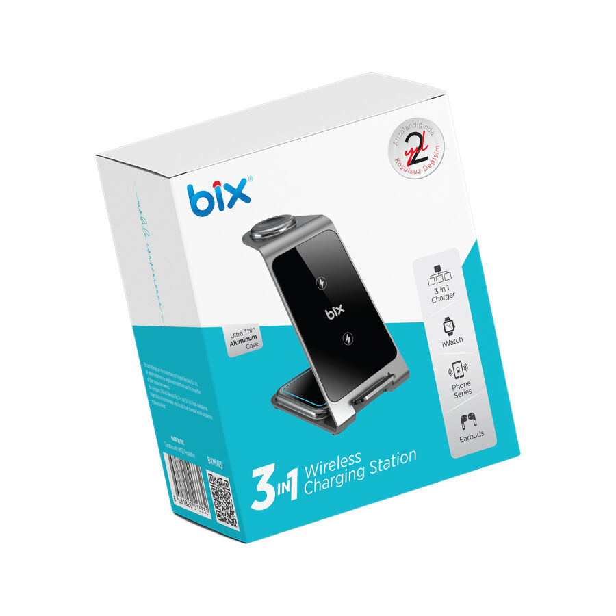 Bix 15W 3’ü 1 Arada iPhone Apple Watch AirPods Uyumlu Ultra İnce Manyetik Kablosuz Şarj İstasyonu - 4