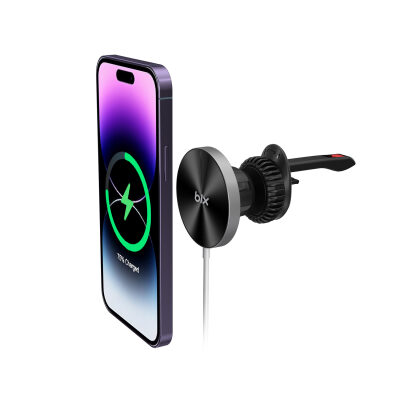 Bix 15W MagSafe Uyumlu Kablosuz Şarj ve Manyetik Araç içi Telefon Tutucu Siyah