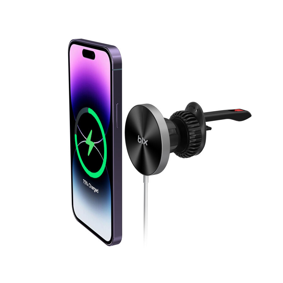 Bix 15W MagSafe Uyumlu Kablosuz Şarj ve Manyetik Araç içi Telefon Tutucu Siyah - 1