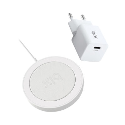 Bix 15W Manyetik Kablosuz Şarj Cihazı ve 20W GaN Type-C PD Şarj Adaptörü Beyaz