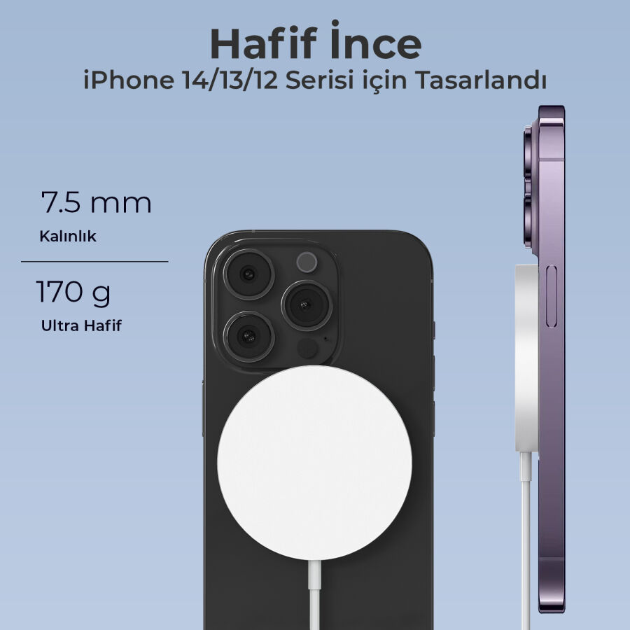 Bix 15W Manyetik Kablosuz Şarj Cihazı ve 20W GaN Type-C PD Şarj Adaptörü Beyaz - 8