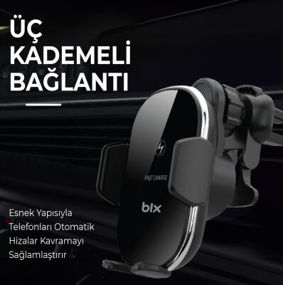 Bix 15W Manyetik Kablosuz Şarj Destekli 360° Ayarlanabilir Araç içi Telefon Tutucu - 9