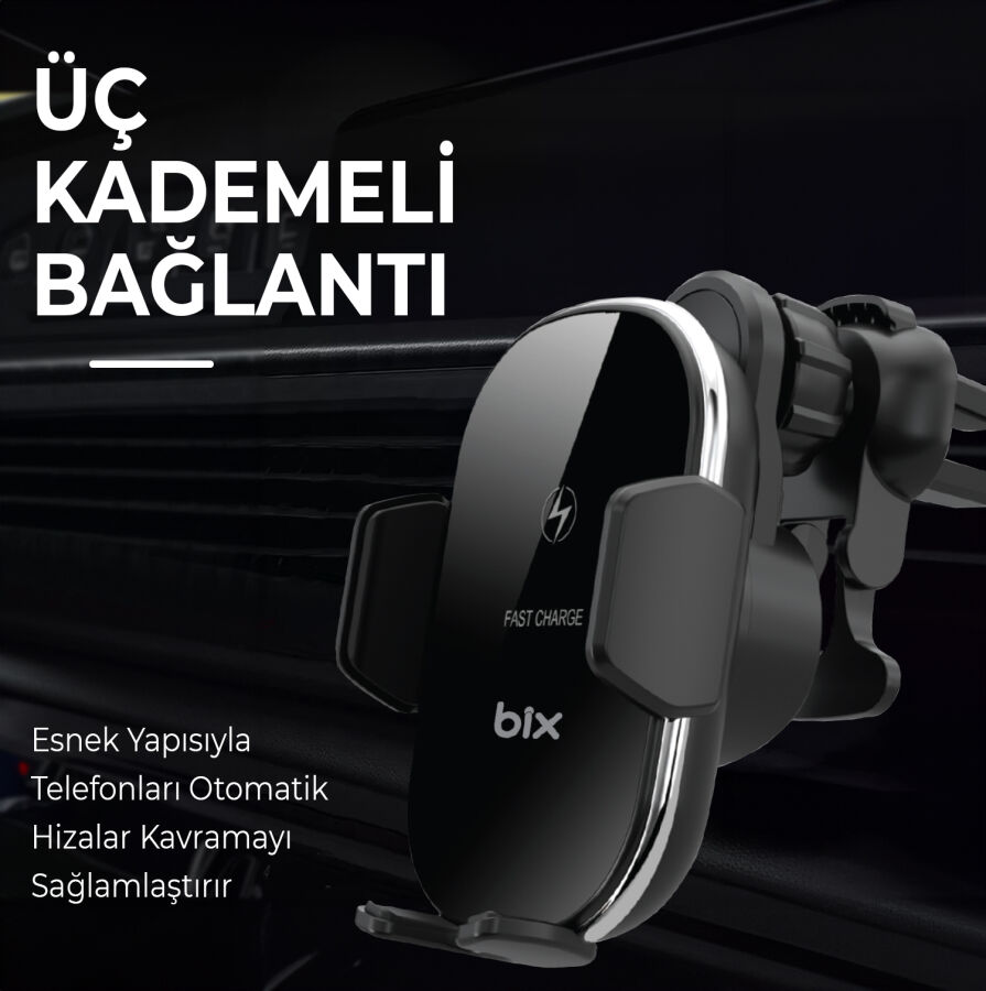 Bix 15W Manyetik Kablosuz Şarj Destekli 360° Ayarlanabilir Araç içi Telefon Tutucu - 9