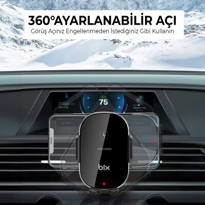Bix 15W Manyetik Kablosuz Şarj Destekli 360° Ayarlanabilir Araç içi Telefon Tutucu - 5