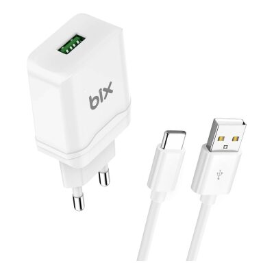 Bix 18W QC 3.0 Hızlı Şarj Cihazı ve Type-C USB Kablo Beyaz