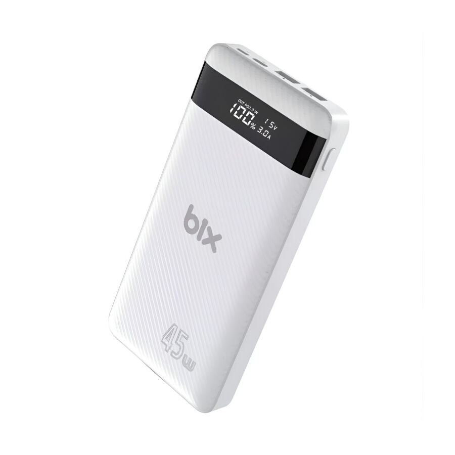 Bix 20000mAh 45W 2*USB ve Type-C Hızlı Şarj Destekli Led Göstergeli Powerbank Beyaz - 1