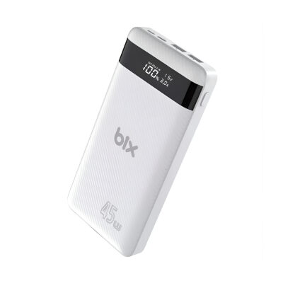 Bix 20000mAh 45W 2*USB ve Type-C Hızlı Şarj Destekli Led Göstergeli Powerbank Beyaz 