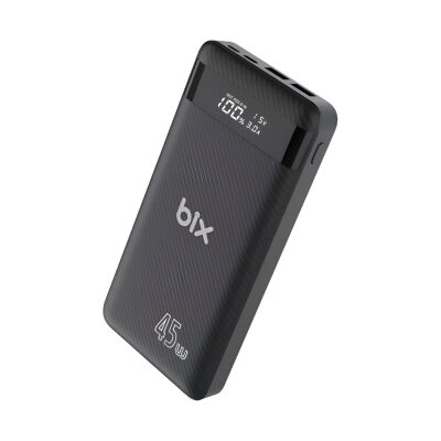 Bix 20000mAh 45W 2*USB ve Type-C Hızlı Şarj Destekli Led Göstergeli Powerbank Siyah 