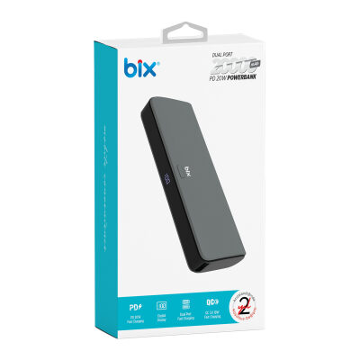 Bix 20000mAh SCP 22.5W USB-A ve Type-C PD 20W Çift Çıkışlı Dijital Ekranlı Portatif Powerbank Gri - 5