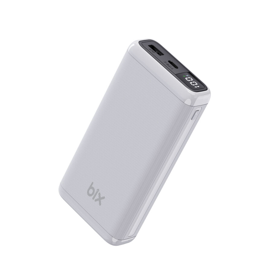 Bix 20000mAh USB-A 22.5W ve Type-C PD 20W Çift Çıkışlı LED Ekranlı Powerbank Beyaz - 3