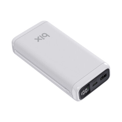 Bix 20000mAh USB-A 22.5W ve Type-C PD 20W Çift Çıkışlı LED Ekranlı Powerbank Beyaz