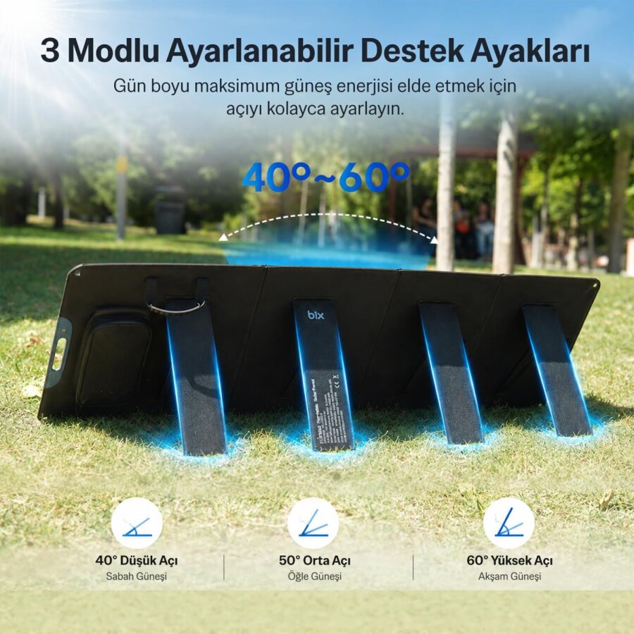 Bix 200W Katlanabilir Taşınabilir Güneş Paneli USB-A Type-C DC Çıkışlı Power Station Uyumlu Konnektör Kit Dahil Outdoor Kamp Karavan Solar Şarj Paneli - 3