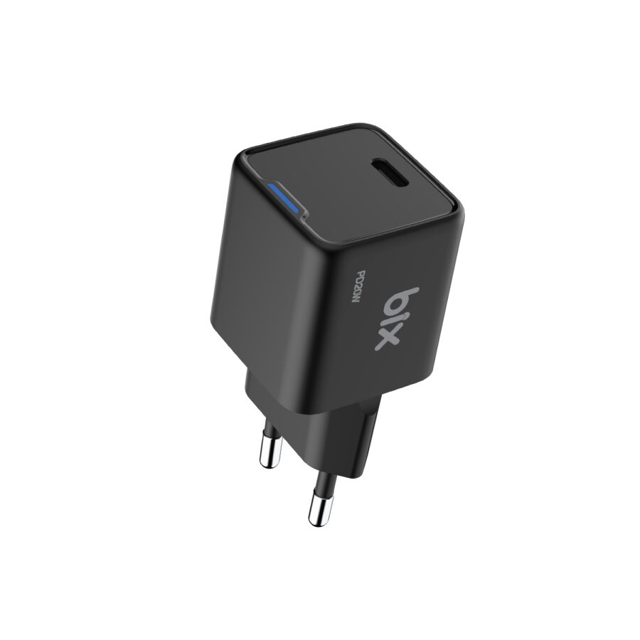 Bix 20W GaN USB-C Hızlı Şarj Adaptörü iPhone, Android ve iPad Uyumlu Type-C PD Şarj Aleti Siyah - 1