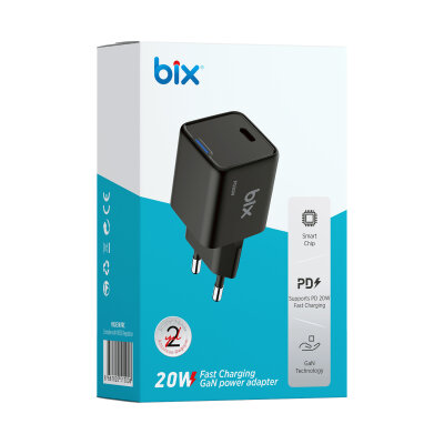 Bix 20W GaN USB-C Hızlı Şarj Adaptörü iPhone, Android ve iPad Uyumlu Type-C PD Şarj Aleti Siyah - 9