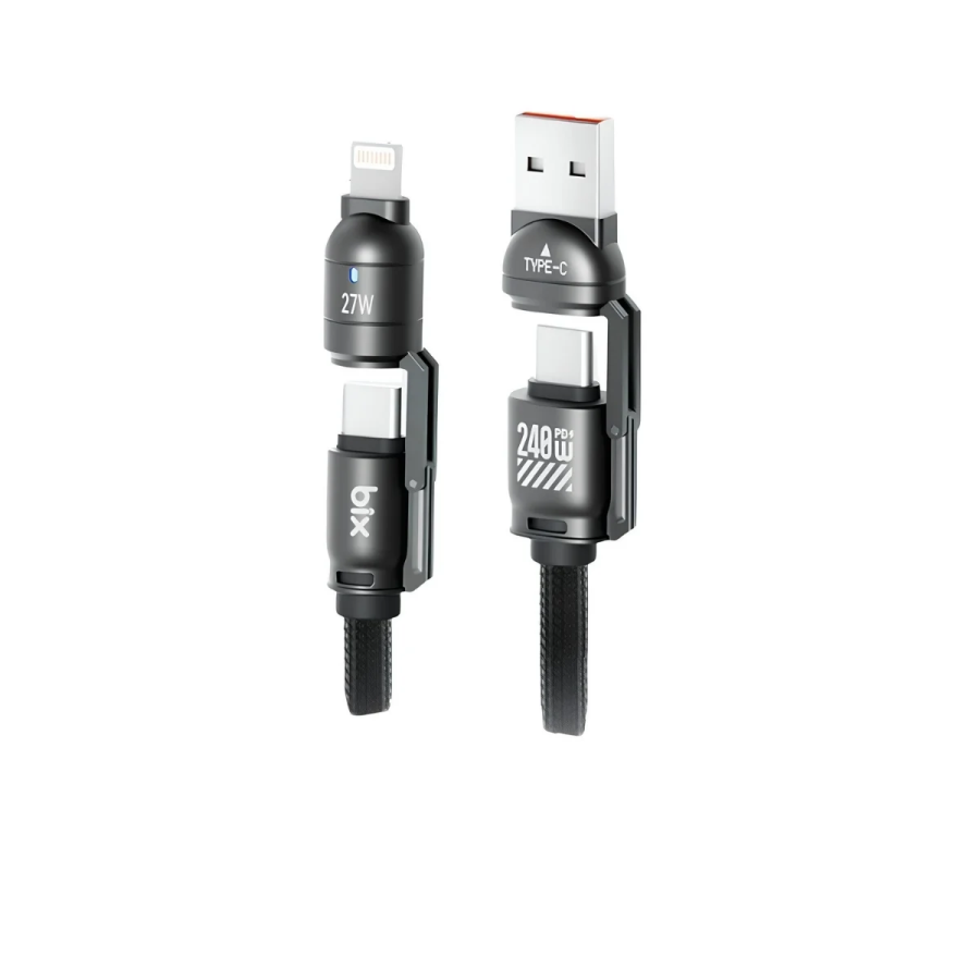 Bix 240W USB-A ve USB-C ve Lightning Çok Fonksiyonlu Askı İpli Premium Örgü 1.5 Metre Yüksek Hızlı Şarj ve Veri Kablosu Mavi - 2