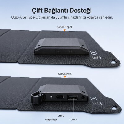 Bix 25W Katlanabilir Taşınabilir Güneş Paneli IP67 Suya Dayanıklı USB-A ve USB-C Uyumlu Kamp Karavan Outdoor Solar Şarj Paneli - 3