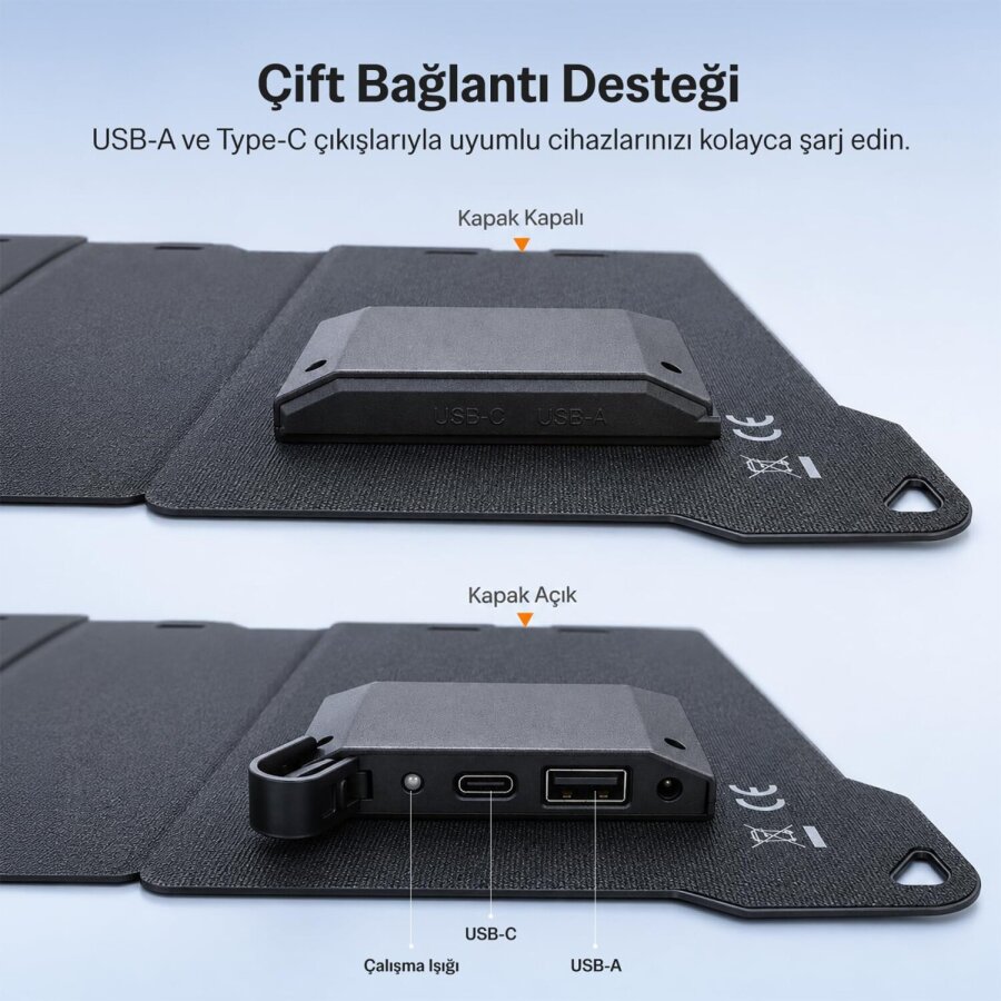 Bix 25W Katlanabilir Taşınabilir Güneş Paneli IP67 Suya Dayanıklı USB-A ve USB-C Uyumlu Kamp Karavan Outdoor Solar Şarj Paneli - 3