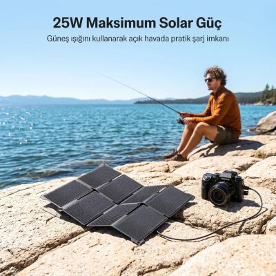 Bix 25W Katlanabilir Taşınabilir Güneş Paneli IP67 Suya Dayanıklı USB-A ve USB-C Uyumlu Kamp Karavan Outdoor Solar Şarj Paneli - 4