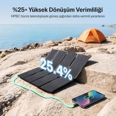 Bix 25W Katlanabilir Taşınabilir Güneş Paneli IP67 Suya Dayanıklı USB-A ve USB-C Uyumlu Kamp Karavan Outdoor Solar Şarj Paneli - 5