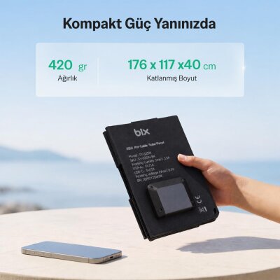 Bix 25W Katlanabilir Taşınabilir Güneş Paneli IP67 Suya Dayanıklı USB-A ve USB-C Uyumlu Kamp Karavan Outdoor Solar Şarj Paneli - 6