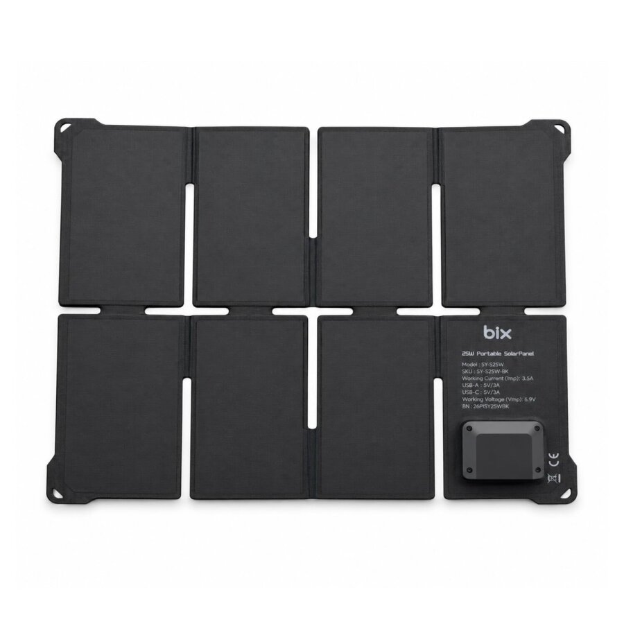 Bix 25W Katlanabilir Taşınabilir Güneş Paneli IP67 Suya Dayanıklı USB-A ve USB-C Uyumlu Kamp Karavan Outdoor Solar Şarj Paneli - 7