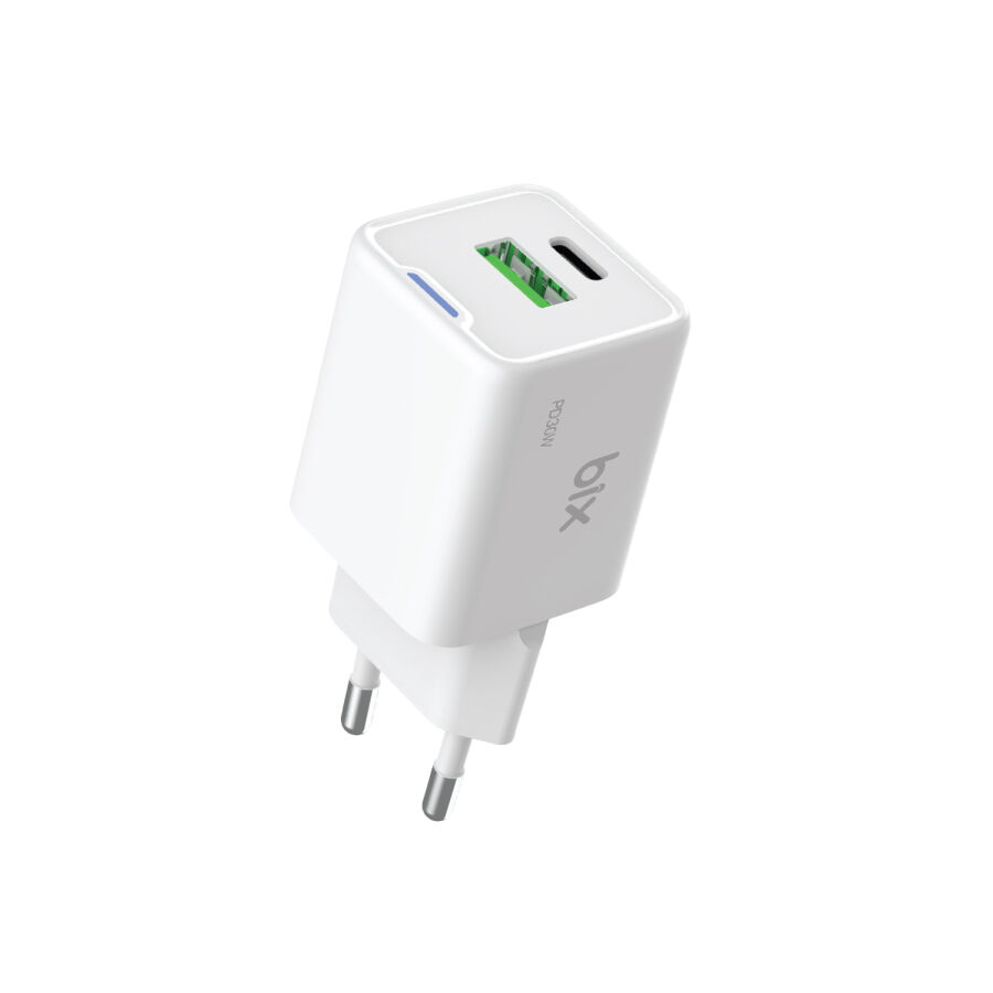 Bix 30W GaN USB-C + USB-A Hızlı Şarj Adaptörü iPhone, Android ve iPad Uyumlu Type-C PD PPS Şarj Aleti Beyaz - 2