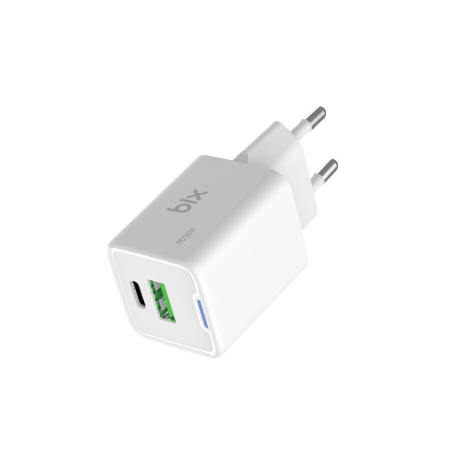 Bix 30W GaN USB-C + USB-A Hızlı Şarj Adaptörü iPhone, Android ve iPad Uyumlu Type-C PD PPS Şarj Aleti Beyaz - 3
