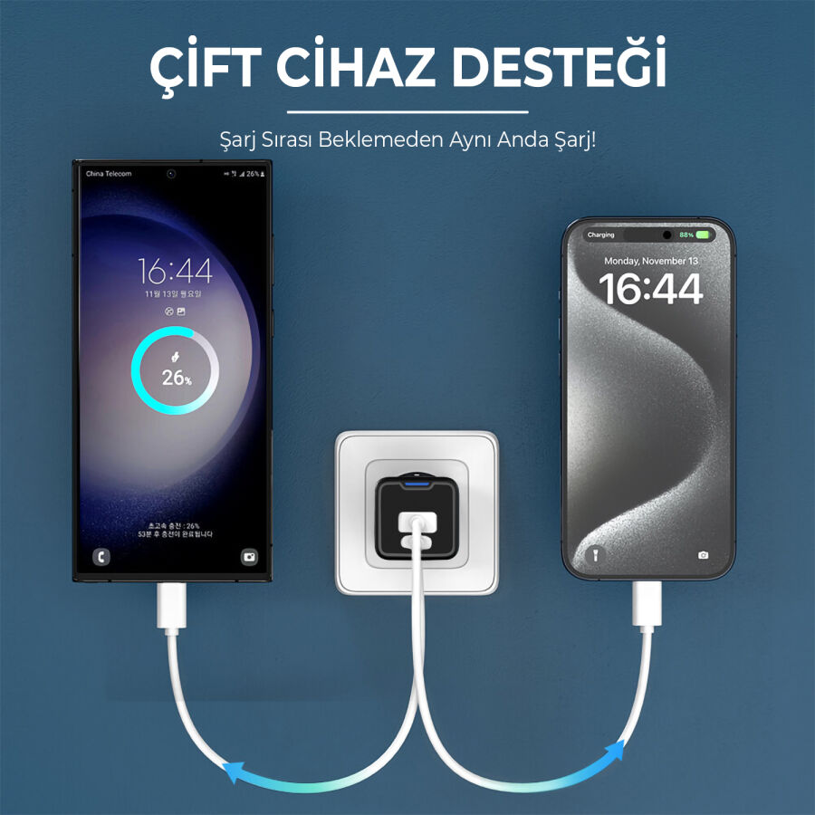 Bix 30W GaN USB-C + USB-A Hızlı Şarj Adaptörü iPhone, Android ve iPad Uyumlu Type-C PD PPS Şarj Aleti Siyah - 4